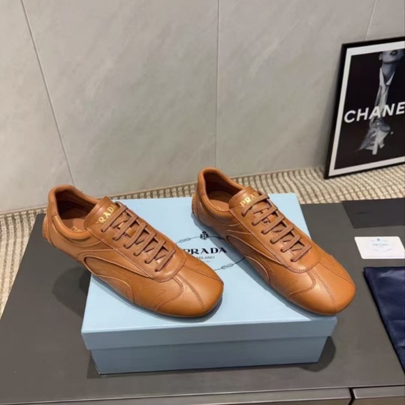 Prada Women's Tan Leather Sneakers - Picture 3 of 9
